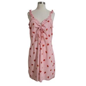 Shein Pink Strawberry Print Ruffle Strap Dress 2XL Cottagecore Twee Y2K Cute